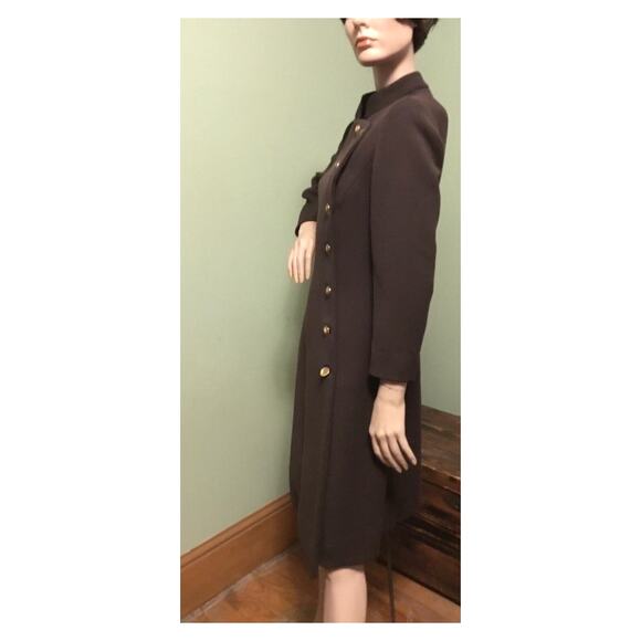 Vintage 1960s ADELE SIMPSON Brown Wool Nehru Collar Lined Fitted Coat - Picture 5 of 9